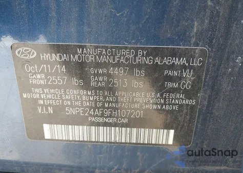 2015 Hyundai Sonata Se из США, поврежденный, VIN 5NPE24AF9FH107201